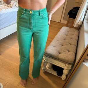 Zara Green High Waisted Straight Leg Jeans